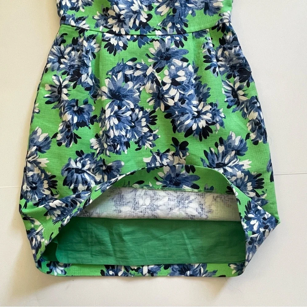 J.Crew Floral Sleeveless Sheath Dress in Textured Cotton -‎ Green/Blue - Size 0